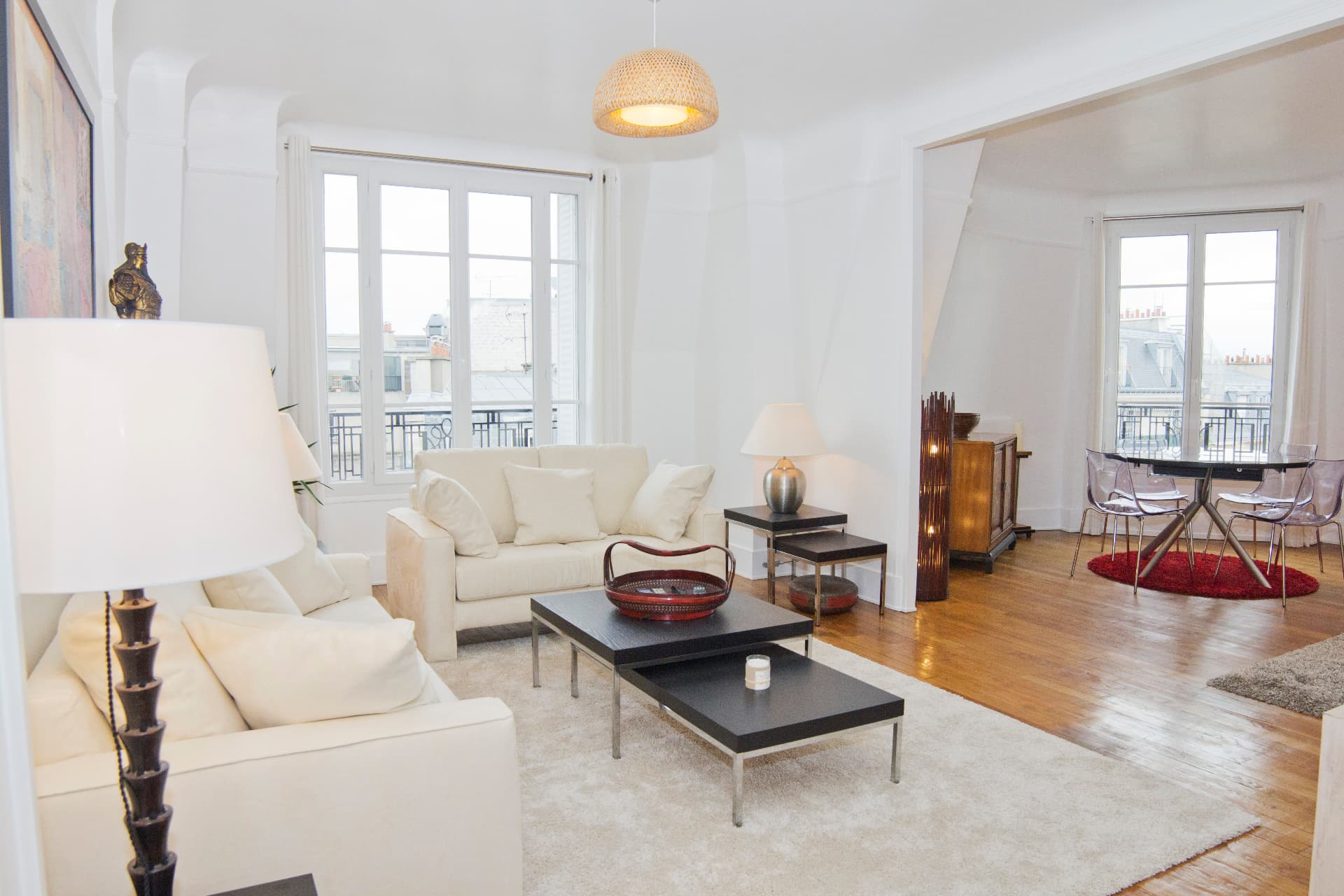 Bright reception room with balcony windows, photographed for a Riviera listing